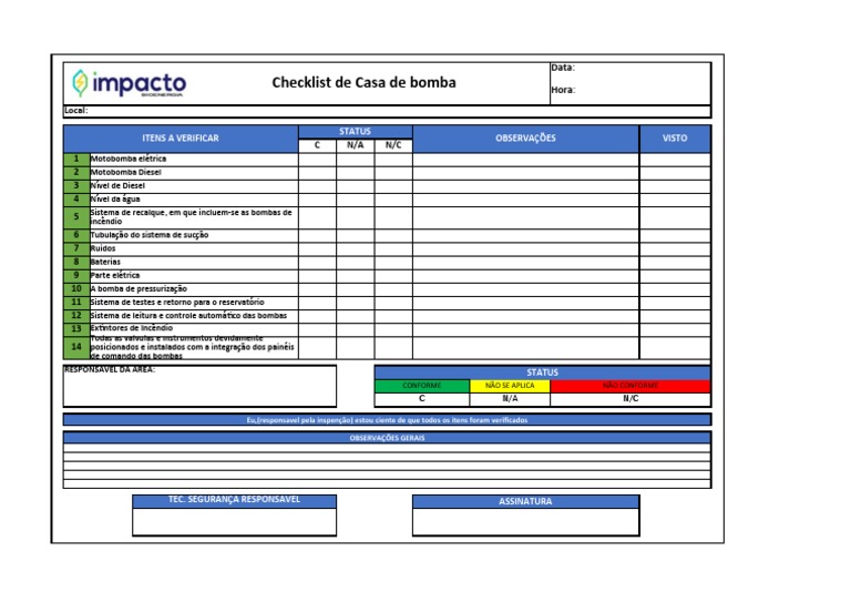 Checklist de Verificação de Bombas | PDF