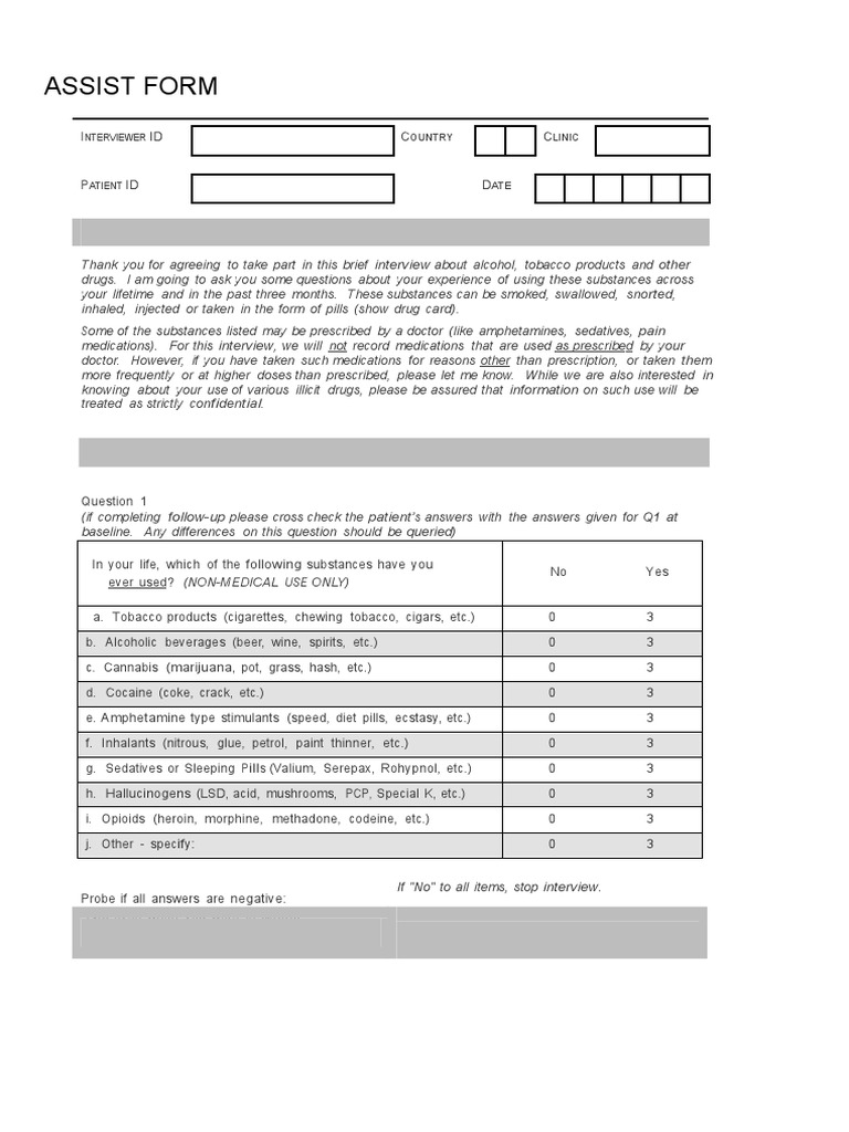 ASSIST Form V 3 | PDF | Substance Abuse | Recreational Drug Use