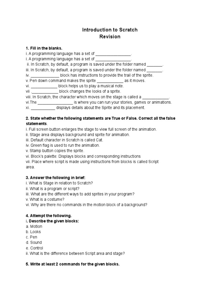 Revision introduction to scratch pdf scratch programming language