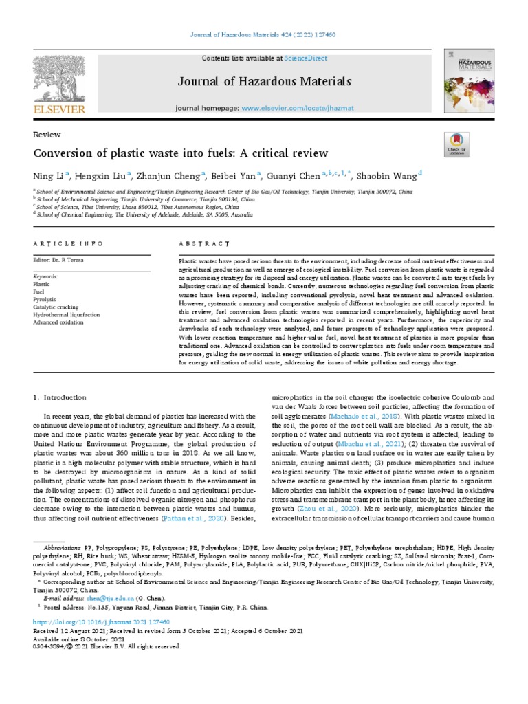 Conversion of Plastic Waste Into Fuels A Critical Review | PDF ...