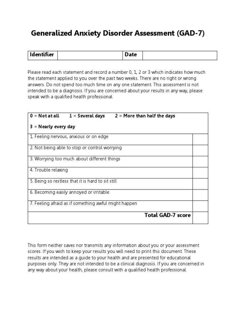 Assessing generalized anxiety the gad 7 questionnaire pdf