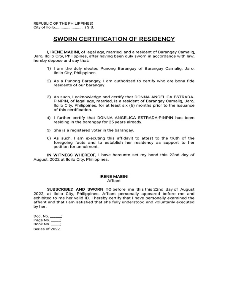 Sworn Certificate of Residency PDF