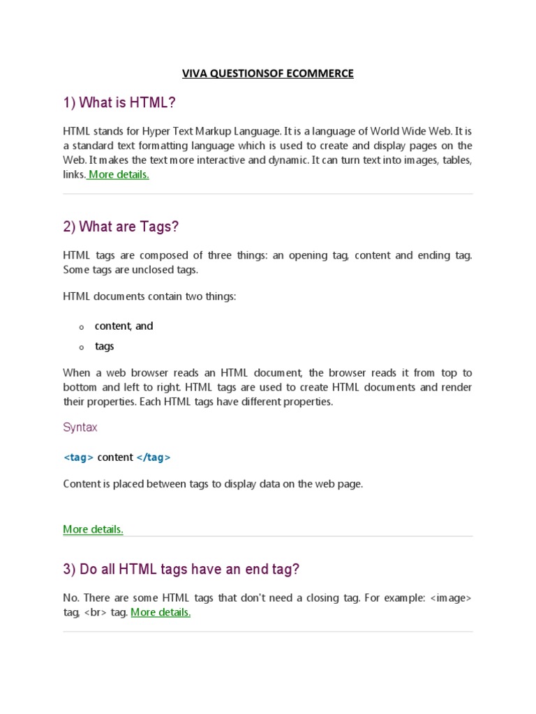 E-commerce HTML Viva Questions | PDF | Html Element | Html