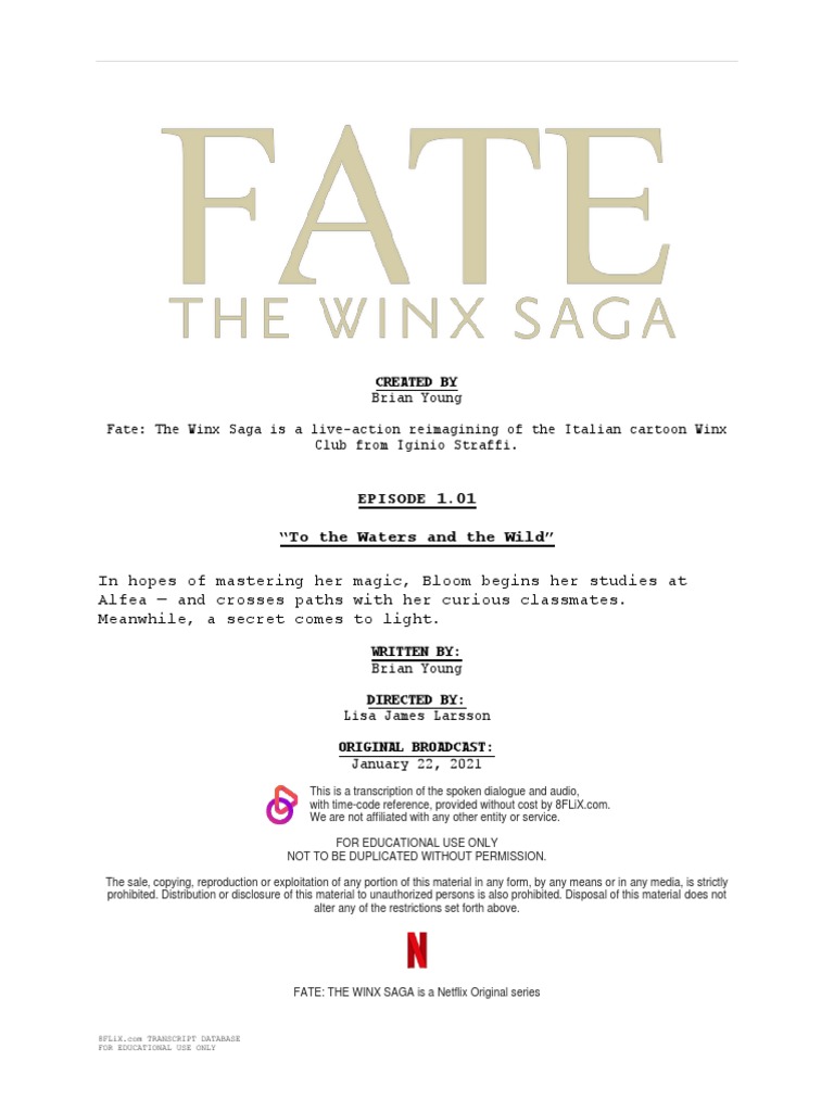 Fate The Winx Saga Transcript 101 To The Waters and The Wild | PDF