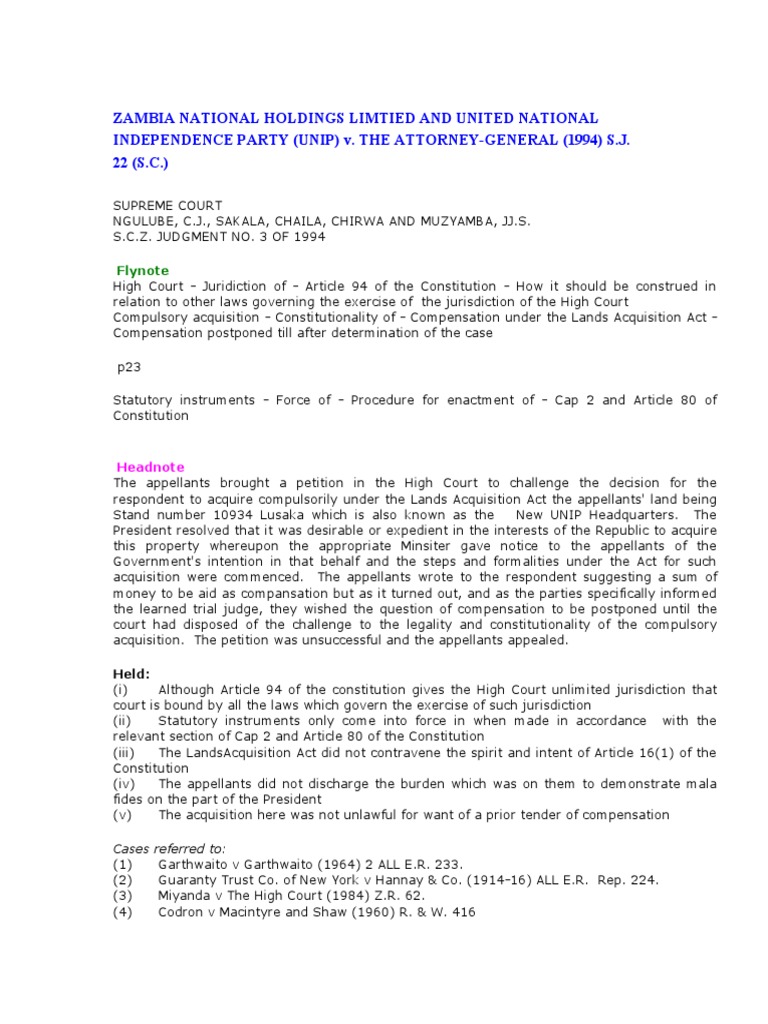 Zambia National Holdings Limtied and United National Independence Party