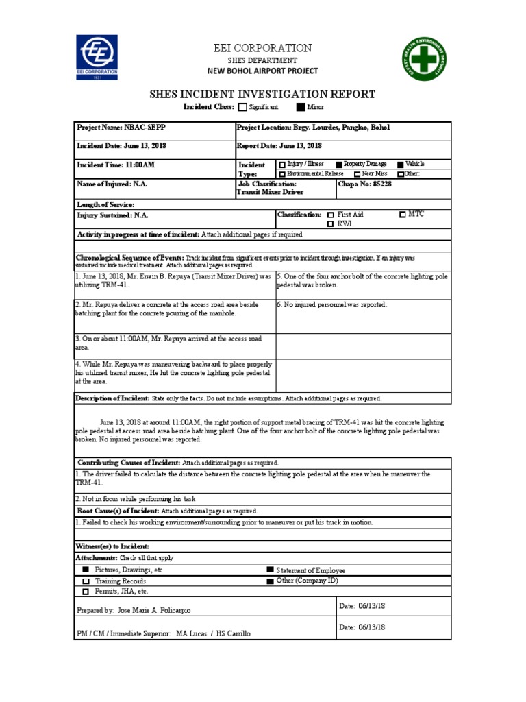 SHES Incident Report: June 2018 Accident | PDF
