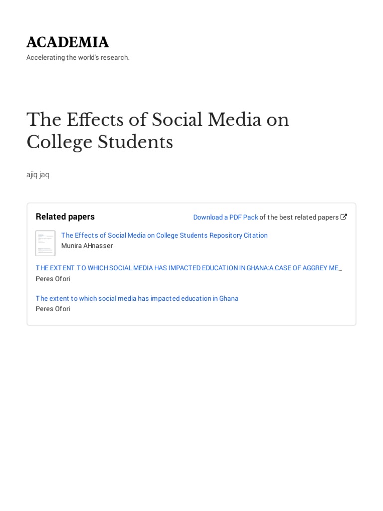 Impact of Social Media on College Students | PDF | Social Media ...