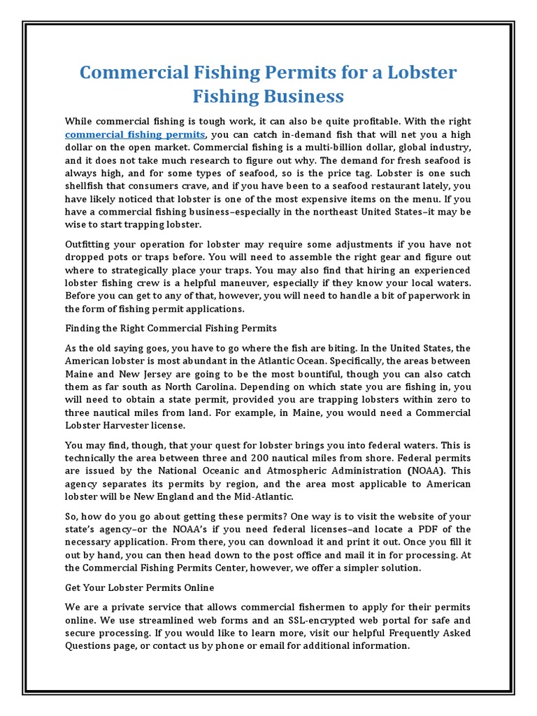 Lobster Fishing Permits Guide | PDF | Commercial Fishing | Seafood