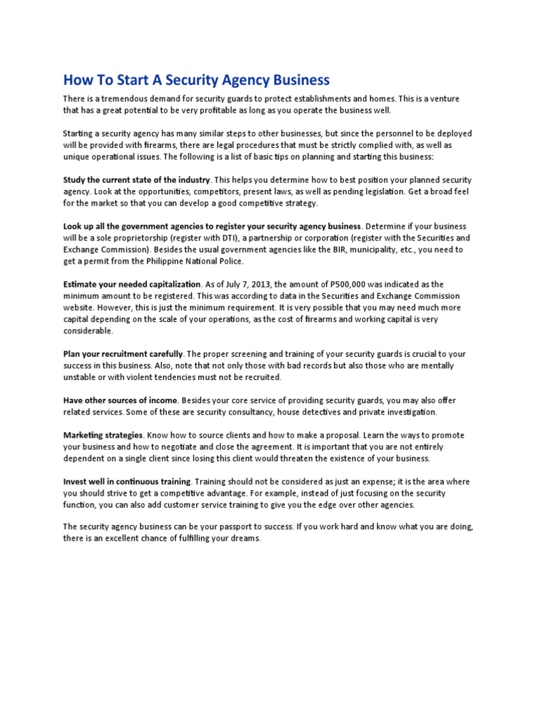How To Start A Security Agency Business PDF Security Guard Securities
