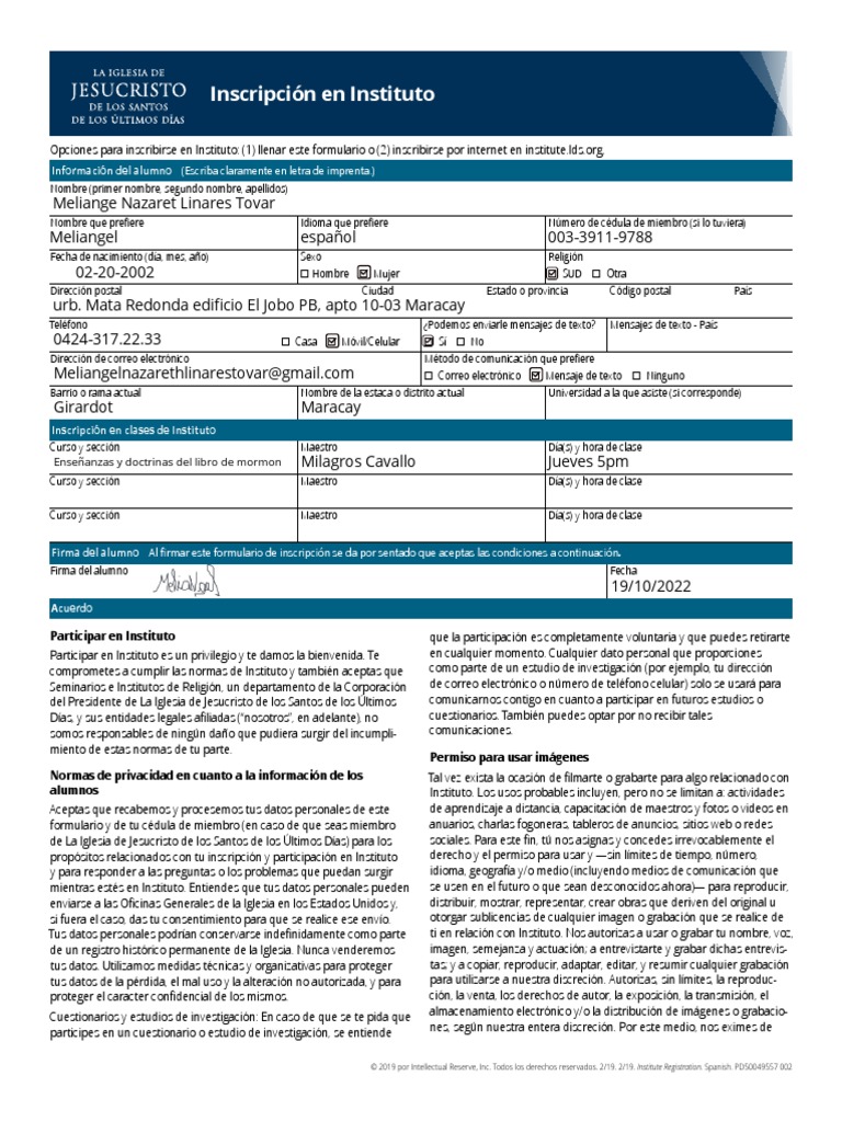 Clone Of Ficha De Inscripci N Instituto PDF