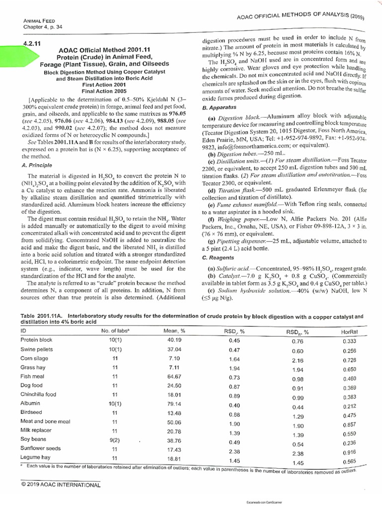 Aoac Official Method 2001.11 Protein PDF