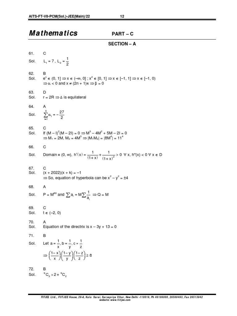 JEE Main 2022 PCM Solutions Guide | PDF | Euclidean Plane Geometry ...