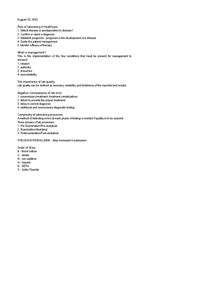 Labman Prelims Reviewer Pdf Quality Assurance Quality Management