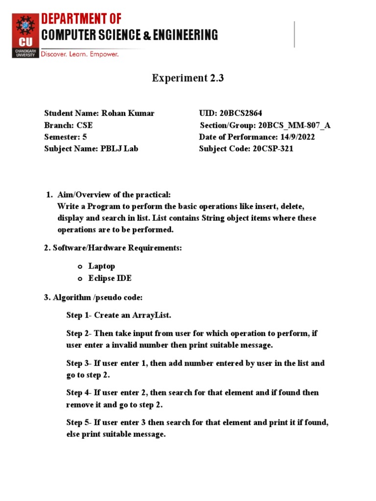 Exp 2.3 Java WS | PDF | Computer Program | Programming
