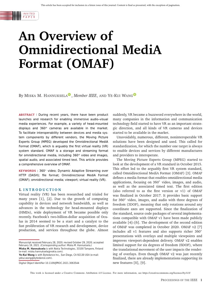 An Overview of Omnidirectional MediA Format OMAF | PDF | Video ...