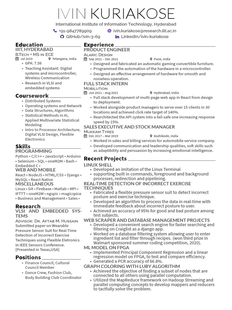 IVIN KURIAKOSE: ECE Graduate Profile | PDF | Apache Hadoop ...