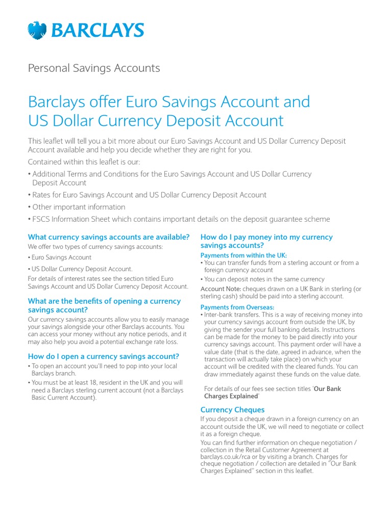 Barclays Personal Savings Accounts PDF Cheque Transaction Account