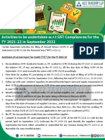 Activities To Be Undertaken W.R.T GST Compliances For The FY 2021-22 in September 2022