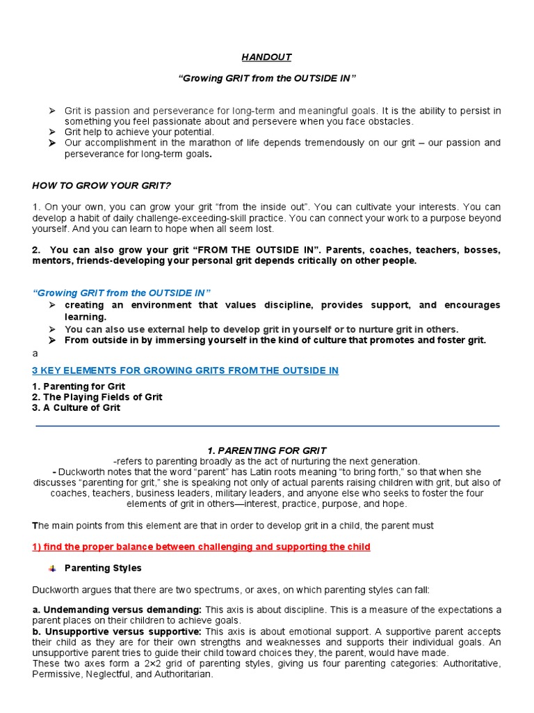 Growing Grit: External Strategies | PDF | Grit (Personality Trait ...