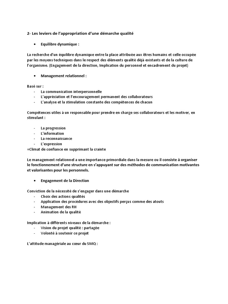 Appropriation de la démarche qualité en entreprise | PDF | Lean ...