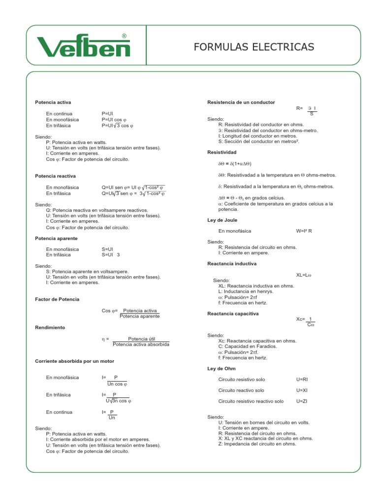 Formulas Eléctricas - Potencia | PDF