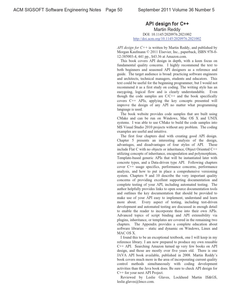 API Design For C++ Martin Reddy | PDF | C++ | Library (Computing)