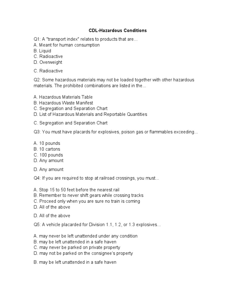 CDL Guidelines for Hazardous Materials | PDF | Dangerous Goods | Cargo