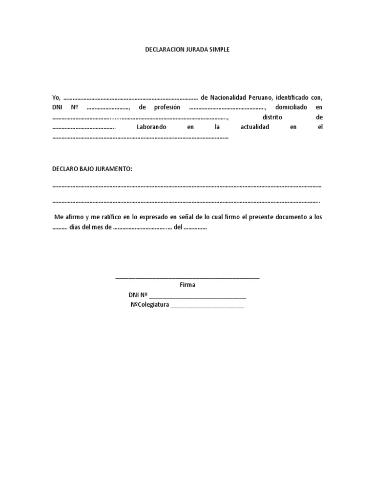 Modelo de Declaración Jurada Simple | PDF | Juegos y actividades | Derecho