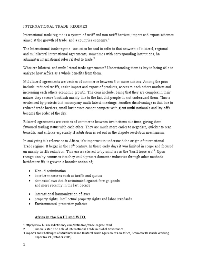 International Trade Regimes PDF World Trade Organization Tariff