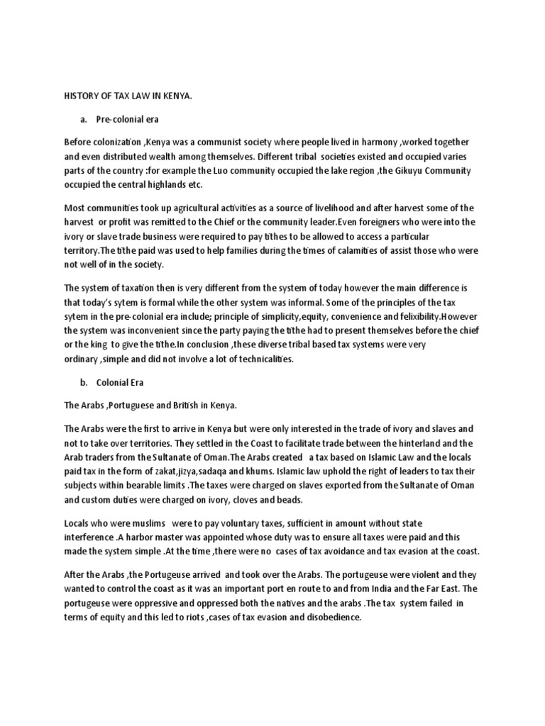 History of Tax Law in Kenya PDF Taxes Tax