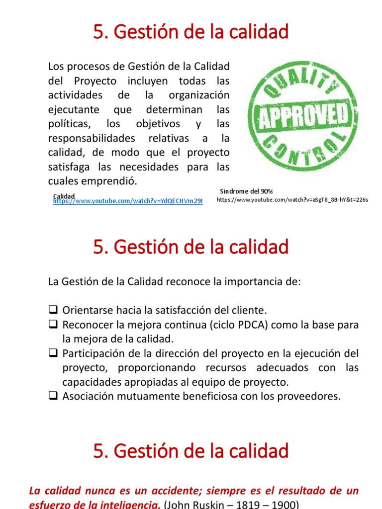 Gestión de la Calidad en Proyectos | PDF | Calidad (comercial ...
