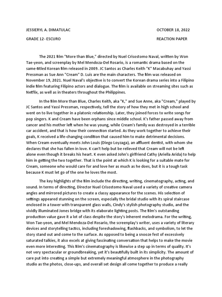 Reaction Paper PDF Cinematography