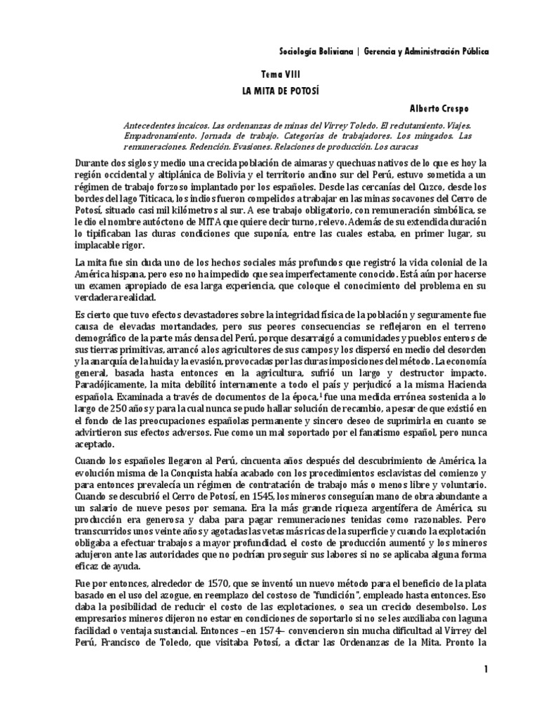 La Mita de Potosí Descargar gratis PDF Imperio Inca Bolivia