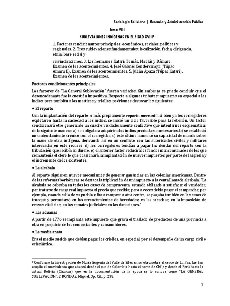 Sublevaciones indígenas en Bolivia XVIII | PDF