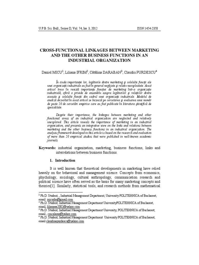 CrossFunctional Linkages Between Marketing PDF Marketing Evaluation