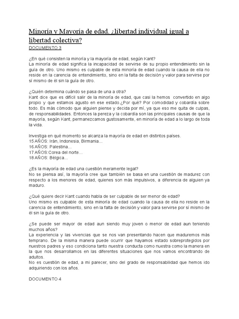 Minoría y Mayoría de Edad | PDF | Menor (ley) | Libertad