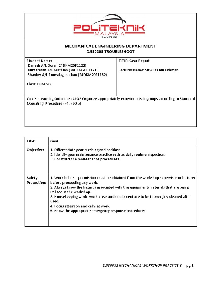 Gear Report Troubleshoot123 | PDF | Gear | Tools