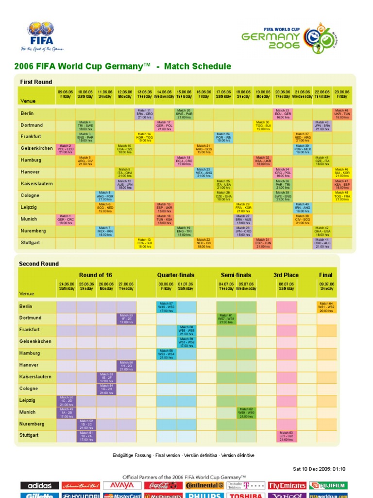 2006 FIFA World Cup Germany™ - Match Schedule | Sports | Leisure