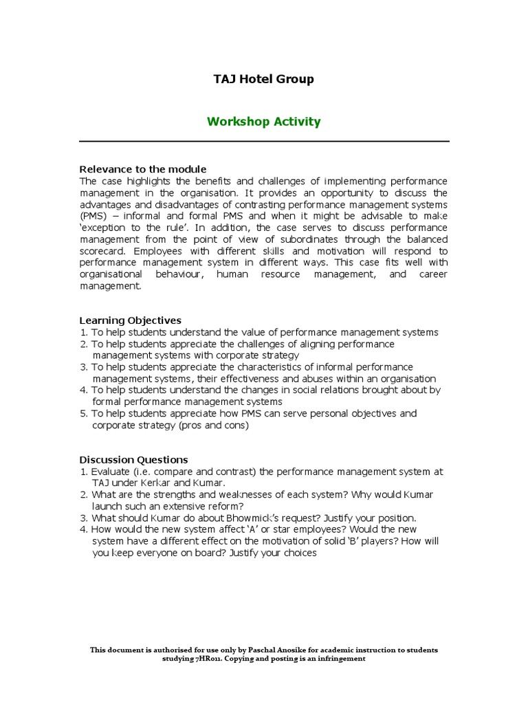 TAJ Hotel Group Performance Management Case | PDF | Human Resource ...