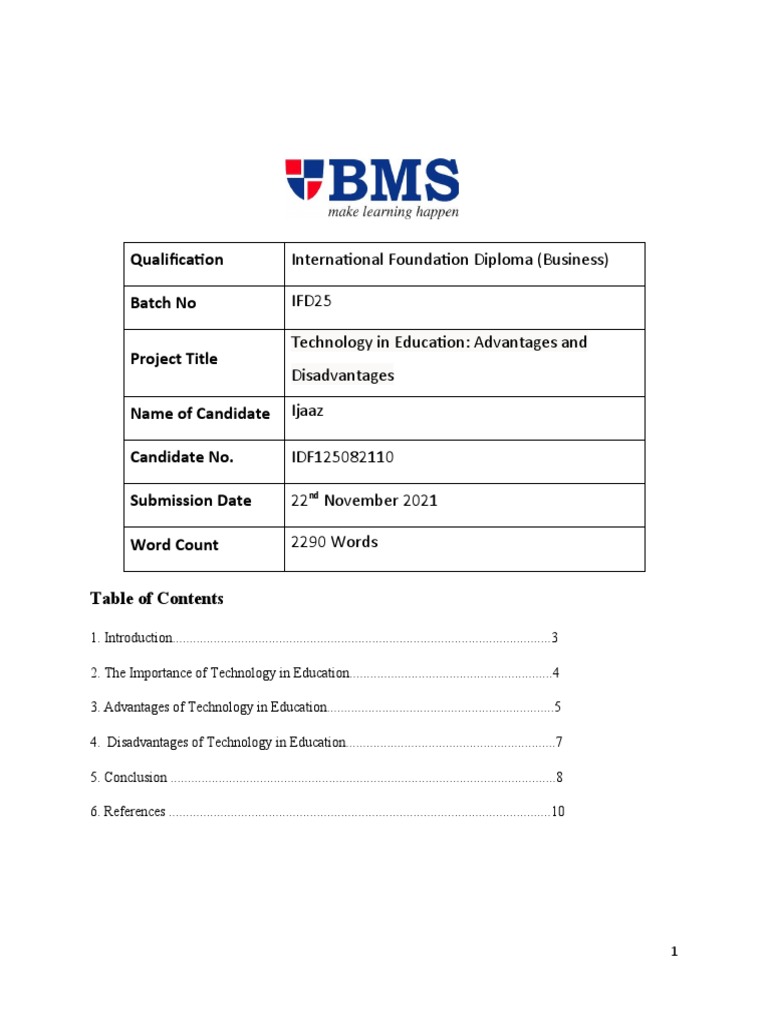 Assignment, Technology in Education Advantages and Disadvantages | PDF ...
