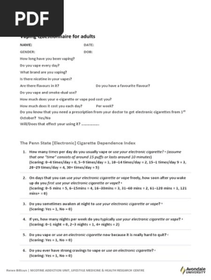 magasin e liquide Vaping Dependence Assessment Questionnaire | PDF | Electronic Cigarette