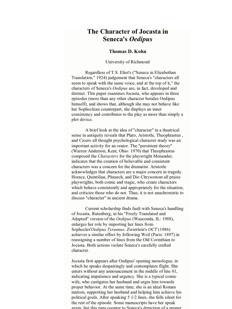 Jocasta's Role in Oedipus Rex PDF Mythology Of Central Greece