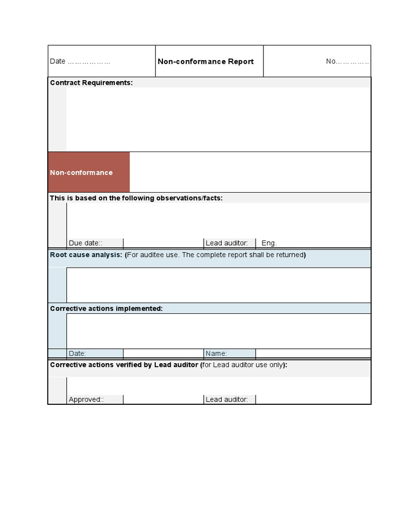 Non-conformance Report Template | PDF