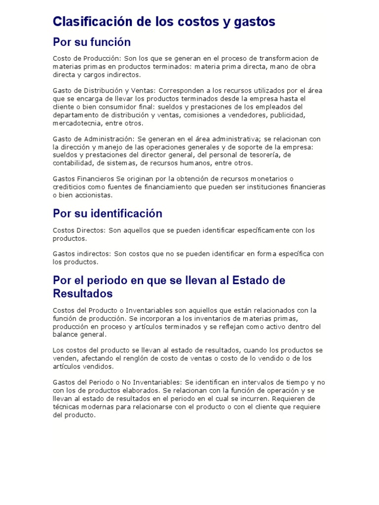 Clasificación de Los Costos y Gastos | PDF | Costo | Economias