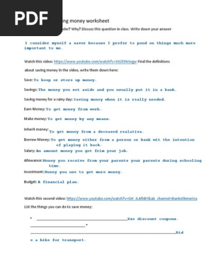 Saving Money Worksheet