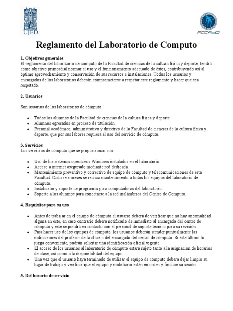 Reglamento Del Centro de Computo FCCFyD | PDF | Usuario (informática ...
