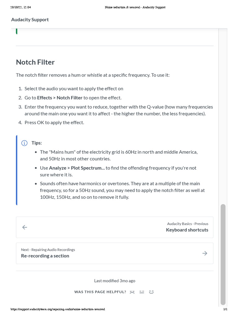 Noise Reduction & Removal Audacity Support PDF