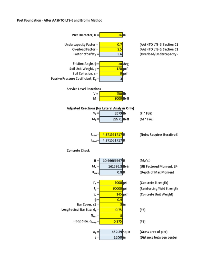 Light Pole Footing AASHTO Broms Method PDF Structural Engineering