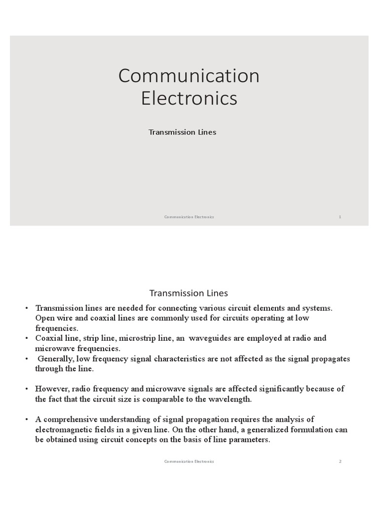 Communication Electronics Transmission Lines PDF Transmission Line