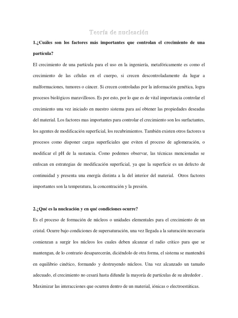 Teoría de Nucleación PDF Nucleación Cristal